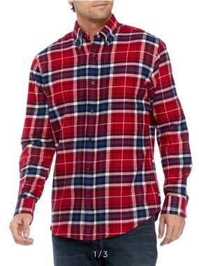 Saddlebred Long Sleeve Flannel Plaid Button Down Shirt Classic Fit Victor Red XL